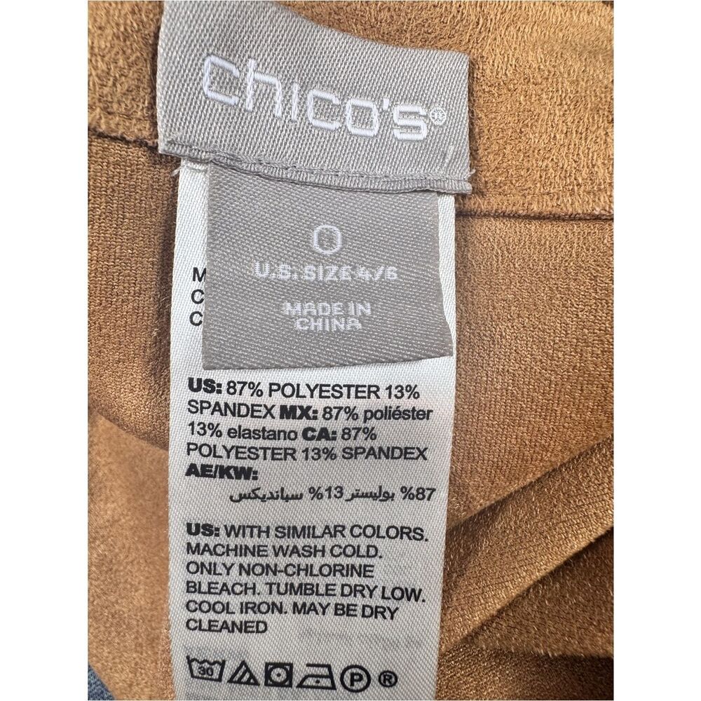 Chico's Tan Faux Suede Grommet Trim Open Drape Cardigan - Picture 7 of 7